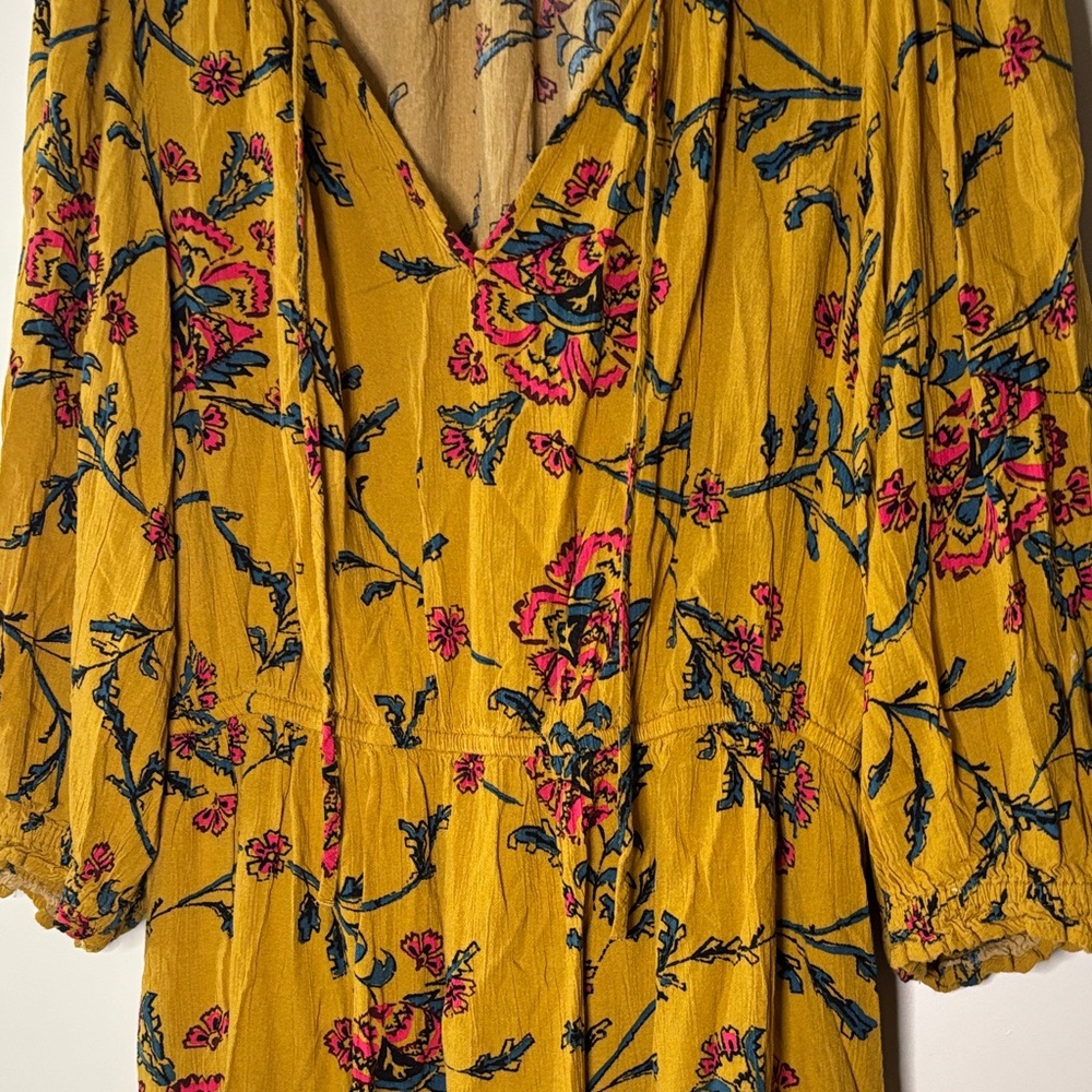 Knox Rose Yellow Dress with Pink and Blue Floral Design